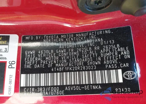 2013 Toyota Camry Le из США, поврежденный, VIN 4T4BF1FK2DR283023